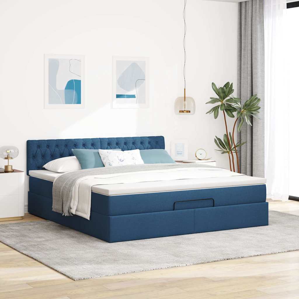 Ottoman Bed with Mattress Blue 160x200 Cm Fabric
