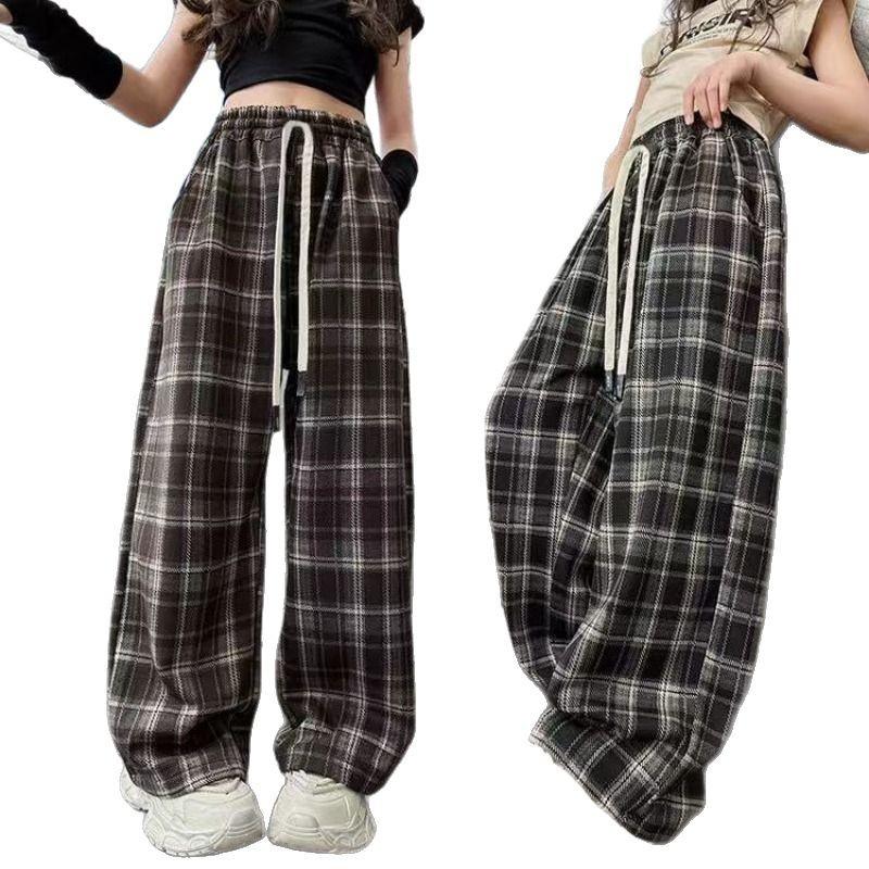 Kinder Baumwolle Frühling Herbst Karohose für Teenager Mädchen Lässig Locker Gerade Kordelzug Hose Kindermode Jogginghose