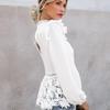 Cut-out Lace-Paneled Long-Sleeve Top2022 Cutout Lace Stitching Long Sleeves Tops