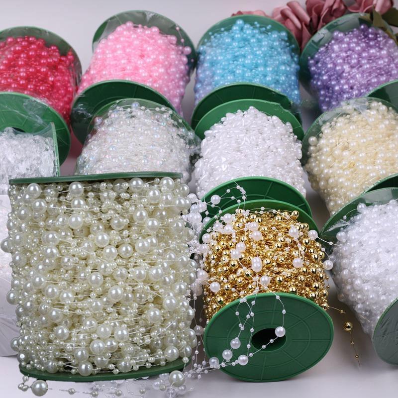 2/5/10Meter Imitation Pearl String Fishing Line Artificial Pearls String 8+3mm Bead Chain for Craft Garland Flower Wedding Decor