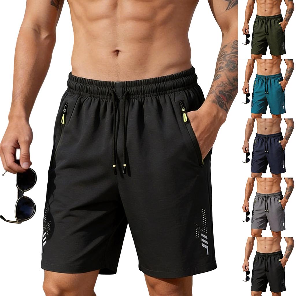 Men Athletic Shorts with Drawstring Waist Zipper Pockets Lightweight Breathable Quick Dry Sportswear for Training Running Gym Workout