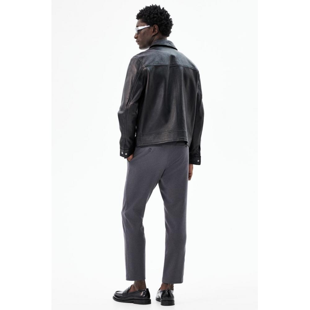 H M Cropped Trousers sliM Fit Dark Grey