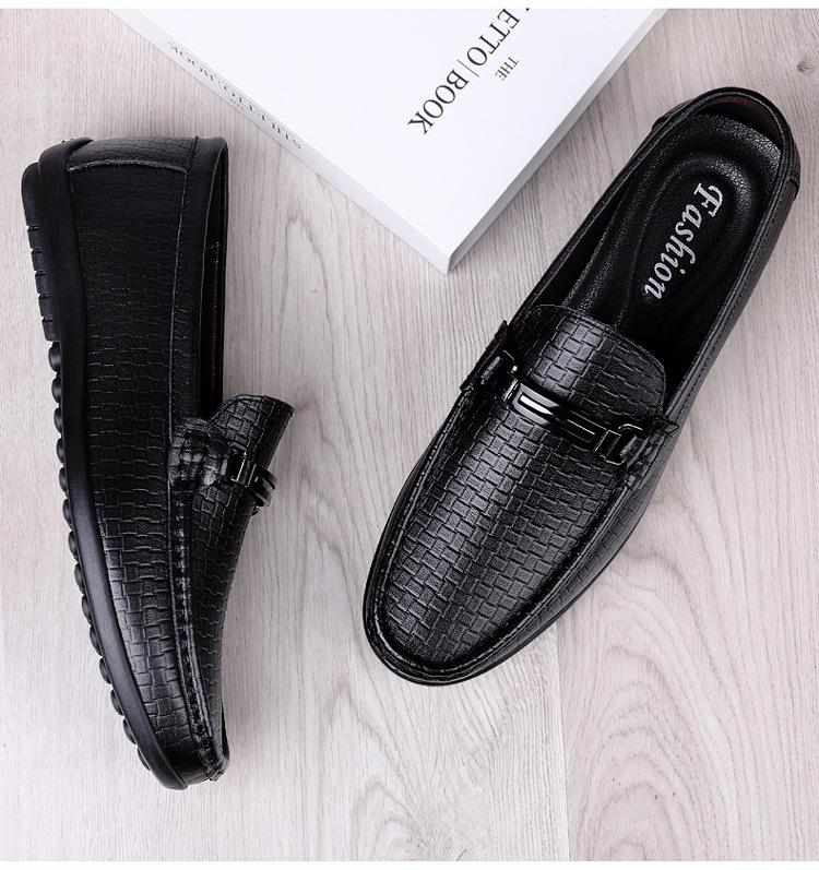 Men's Cross-Border Slip-On Leather Driving Moccasins - Casual Low-Top, Large Size Cowhide Shoes for Spring and Autumn