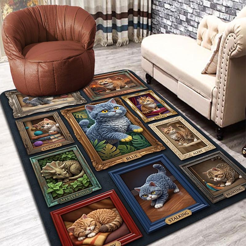Feline Portraits Pattern Rug Floor Mat for Living Room or Bedroom Soft and Comfortable Carpet a Gift for Birthday and Holiday.