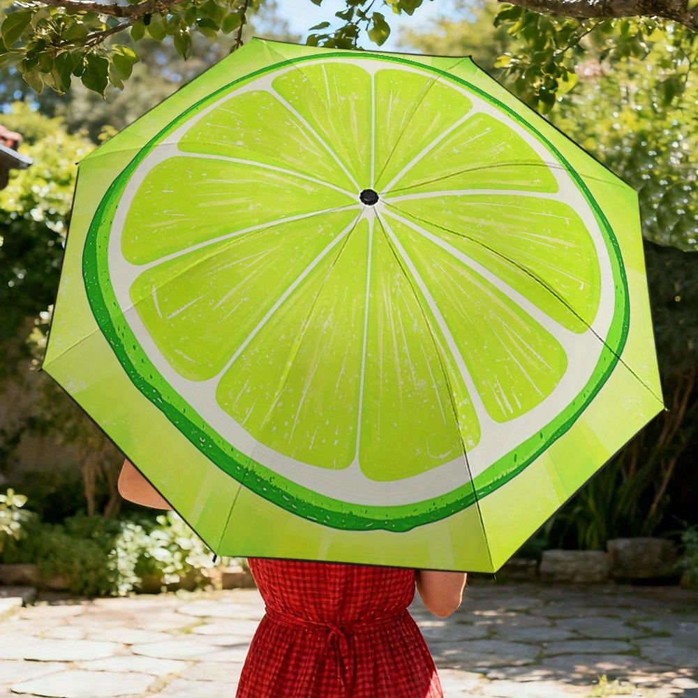 

1pc Bright Lime Slice Umbrella - Automatic Open/Close, Thickened Reinforced Frame, Compact Folding Design for Students, Family (as the picture,Iron&8K)