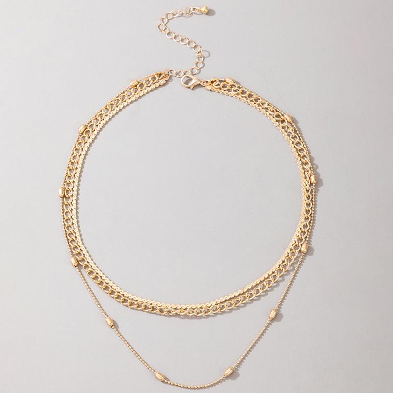 Fashion Metal Sweater Chain, Round Bead Chain Three-layer Necklace, Simple Geometric Collarbone Chain