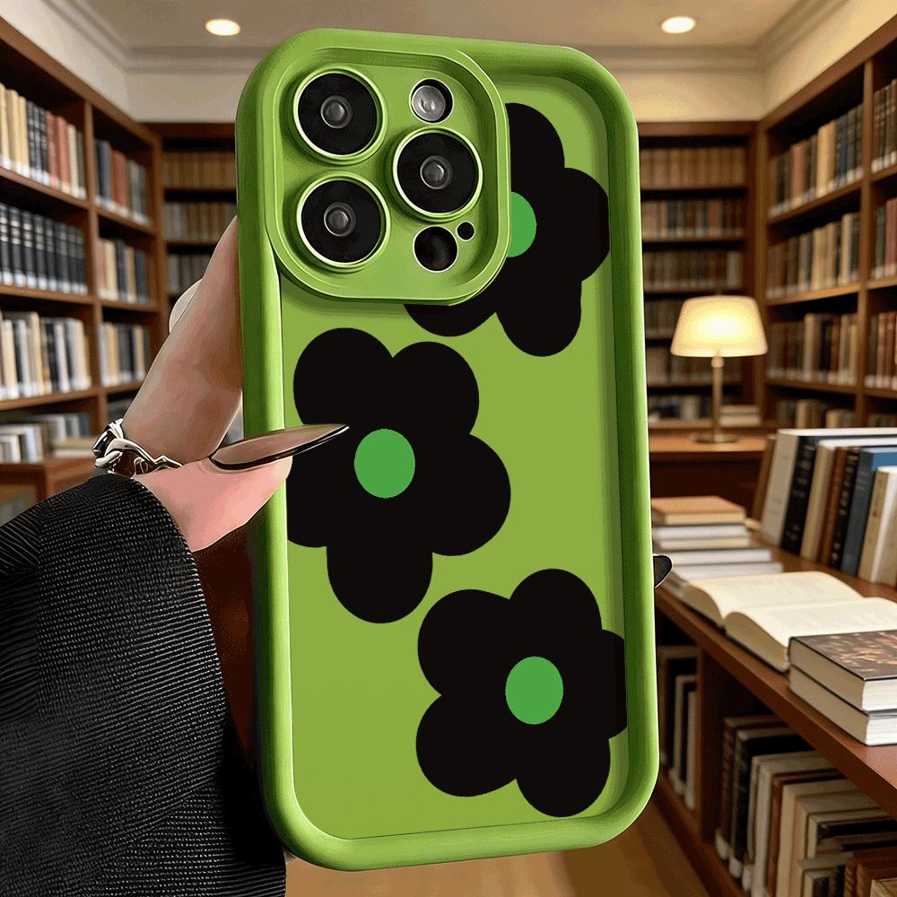 Flowers with Green Center Soft TPU Phone Case for iPhone 17 16 15 14 13 12 11 Pro Max Plus Shockproof Anti-Slip Cover
