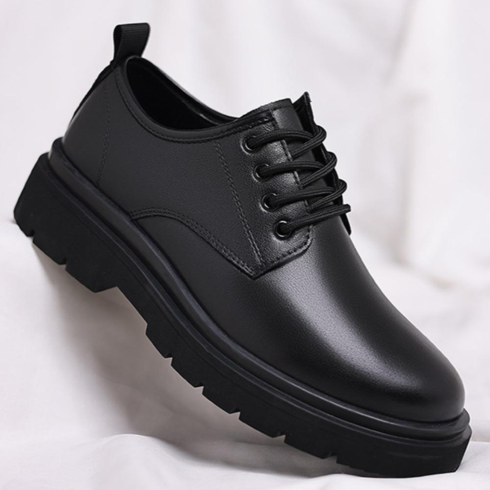 Men's Leather Shoes Spring Thick Soled Casual Derby Shoes Men's Formal Shoes Black Ankle Boots Man Winter Warm Leather Shoe