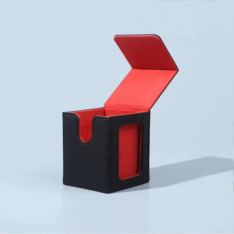 Magnetic Closure PU Card Deck Box with Transparent Window, Moisture-Proof Stain Resistant Trading Card Storage Box with Lid