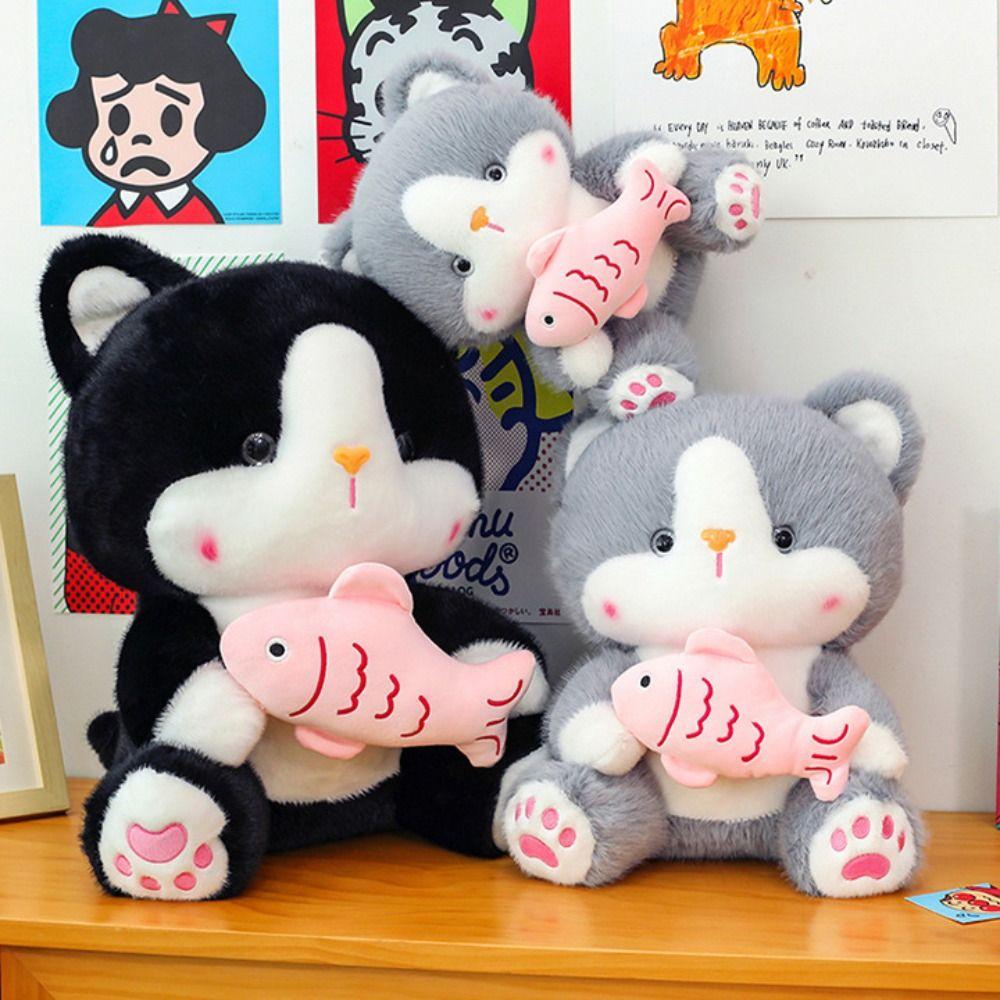 Fluffy Cartoon Plush Animal Doll Stuffed Doll Black Gray Kitty Dolls Cat Plush Toy  Car Decor