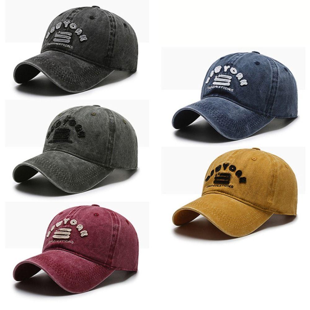 Vintage Letter NEW YORK Embroidery Baseball Cap Visor Washed Cotton Peaked Cap Adjustable Baseball Hats For Man Women