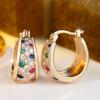 Small Round Stone Rainbow Zircon U Shaped Hoop Earrings For Women Vintage Gold Color Ear Buckle Wedding Jewelry Engagement Gifts