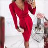 Autumn V-neck Tie-up Dress: Sexy, Elegant, Solid Color for Women