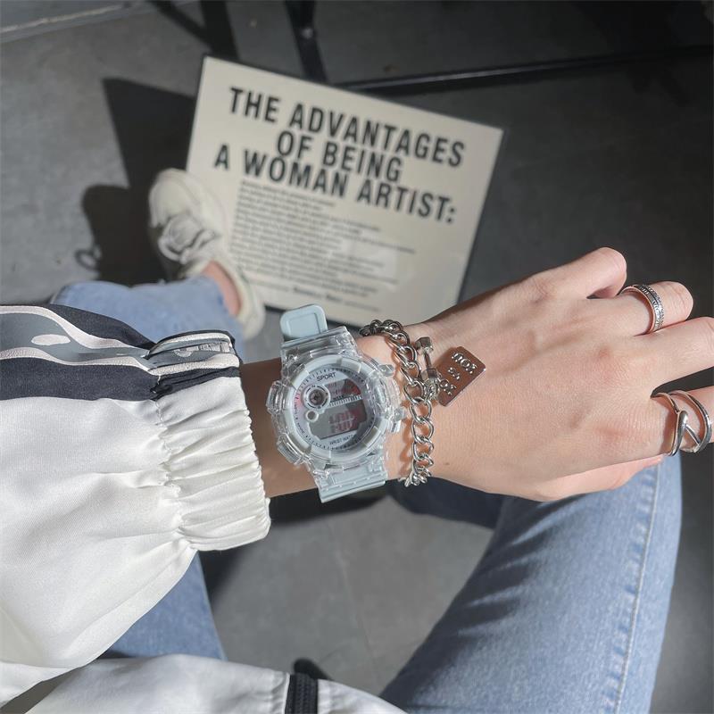 Electronic watch women's model, transparent smart sports multi-functional trend luminous watch for middle and high school students