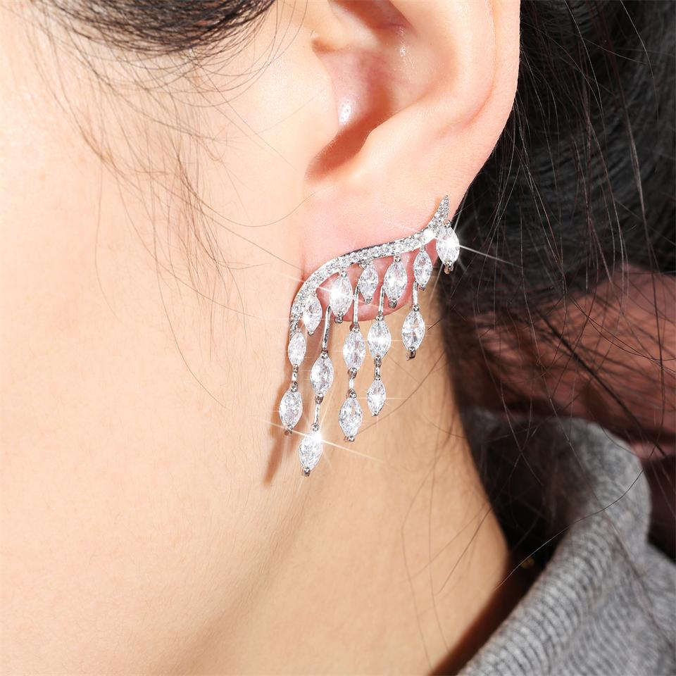 ZAKOL Fashion Tassel Wings Stud Earrings for Women Shinny Cubic Zircon Earrings 2023 New Ins Style Korea Party Zircon