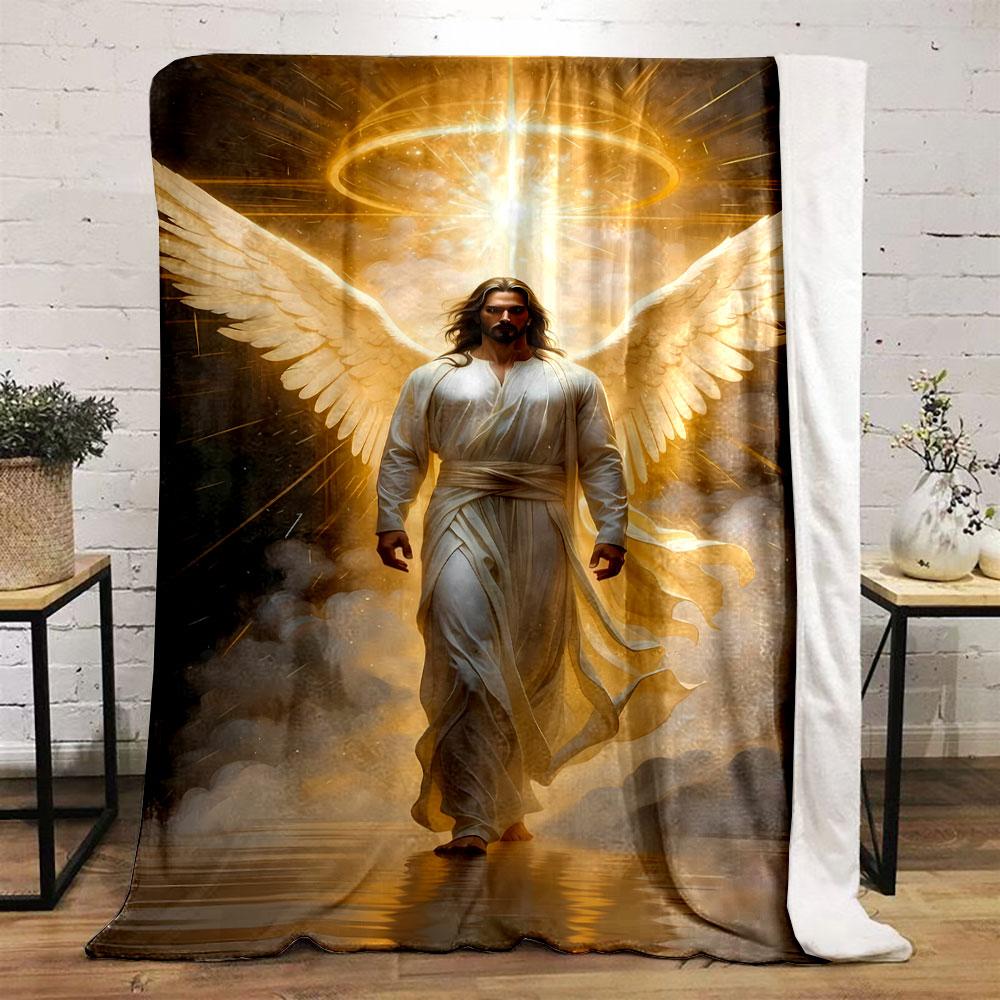 Winged Divine Figure Blanket  Printed Blanket for Living Room Bed Couch lunch break Soft Cozy Blanket for Friend's festival Gift