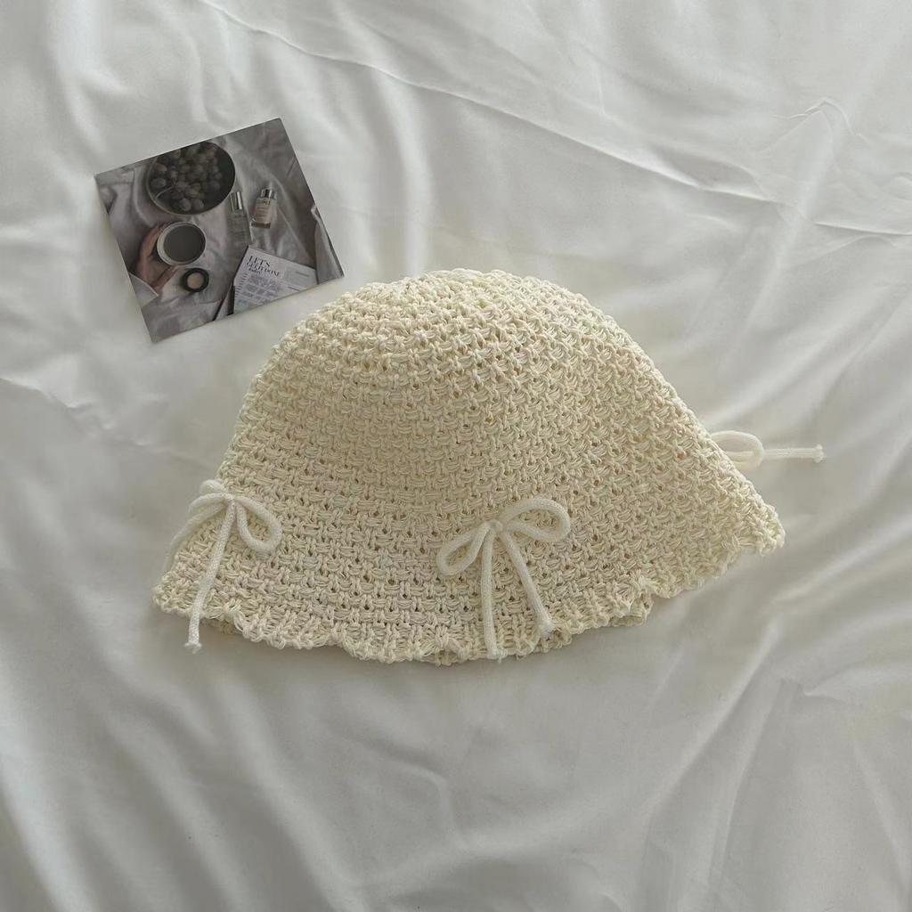 Summer new sun hat women's South Korea Dongdaemun weaving hollowed out after split fork sun protection hat fisherman hat children