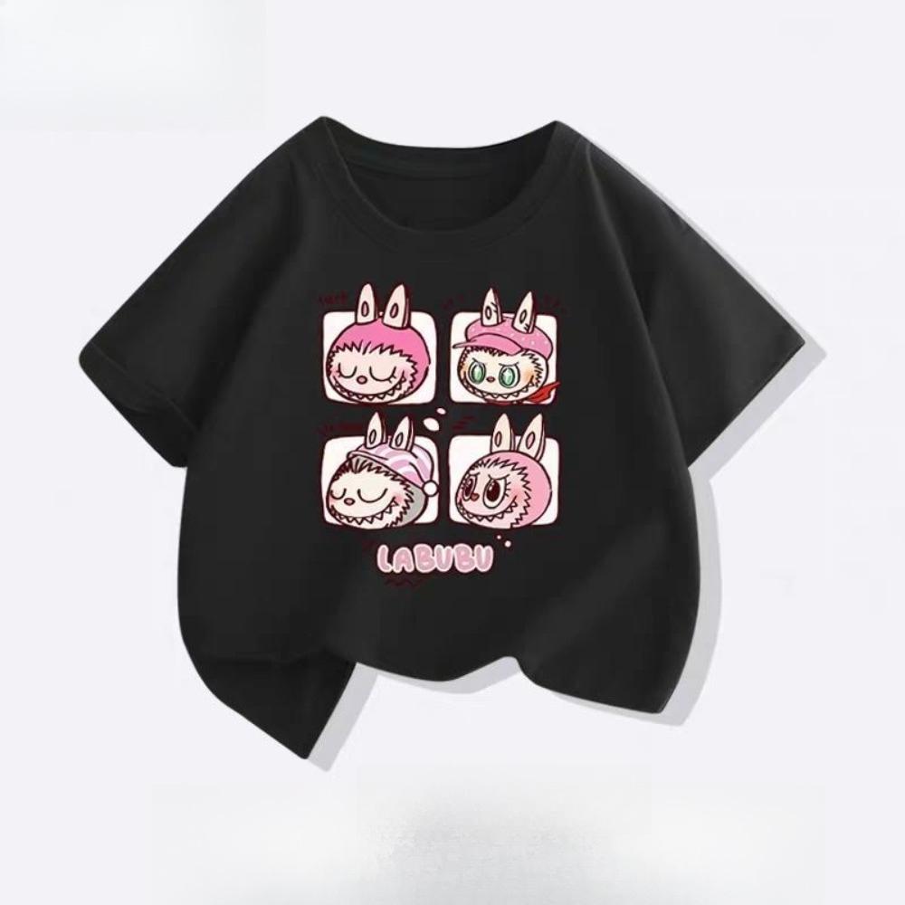 

2025 Новейшая взрывная футболка из чистого хлопка с мультяшным принтом Лабубу, летний повседневный топ с круглым вырезом и коротким рукавом XL