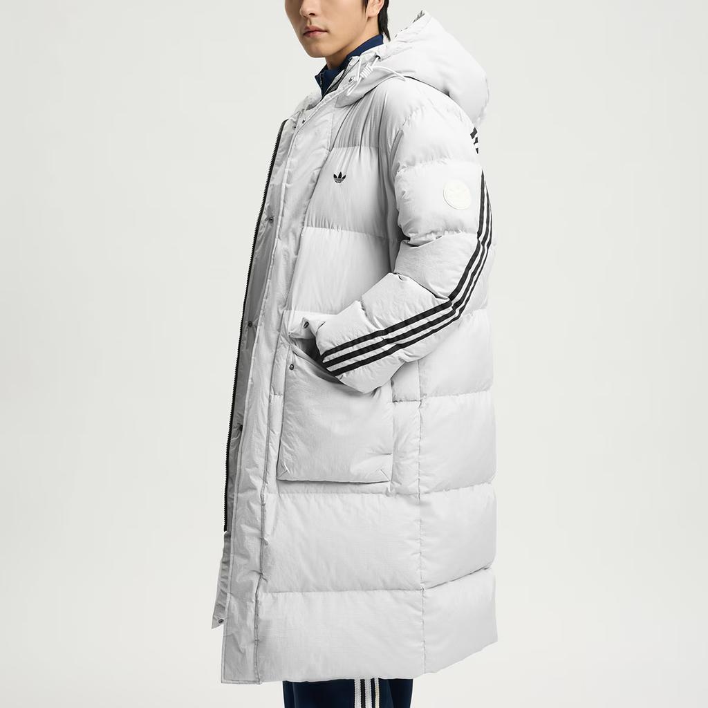 Adidas Originals FW25 Long Down Jacket Three Stripes Duck Down Warm Loose Fit Hooded Long Down Coat Unisex Outerwear KC2566