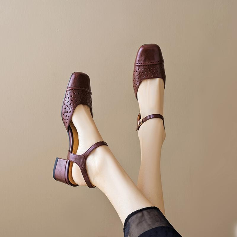 Móda NOVÉ Letní Dámské Sandály Semišové Boty pro Ženy Čtvercová Špička Robustní Podpatek Boty Elegantní Krytá Špička Nazouvací Duté Sandály