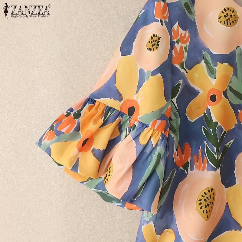 ZANZEA Women Summer V-Neck Casual Floral Print Short Sleeve Blouse
