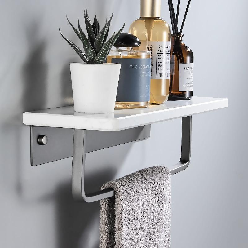 Black/White Marble Bathroom Shelf Wall-mounted Bathroom Storage Rack Aluminum Shower Stand With Rod Bathroom Accessory