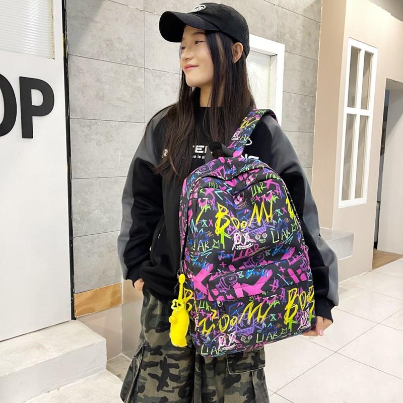 Backpack Men's Graffiti Backpack Senior High School Student Schoolbag
