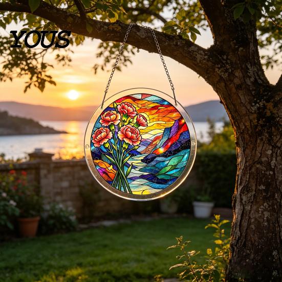 Glass Wind Chime Effect Acrylic Puzzle Suncatcher, Bee Yellow Flower Sun Catchers for Window Hanging, 7.48 Inch DIY Collectible Piece Craft
