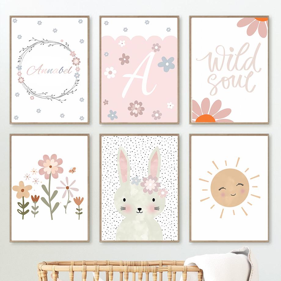 Boho Rabbit Flower Sun Rainbow Nursery Wall Art Canvas Painting Nordic Posters And Prints Pictures Baby Kids Room Bedroom Decor