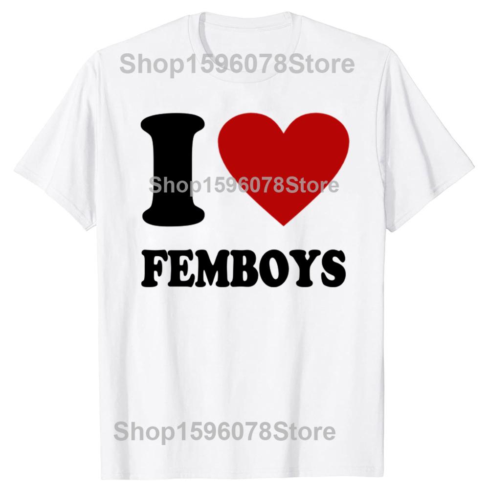 Vtipná červená srdce Miluji femboye Grafická trička Pánská Dámská Bavlna Humor Streetwear Tričko Krátký rukáv Unisex Volné oblečení