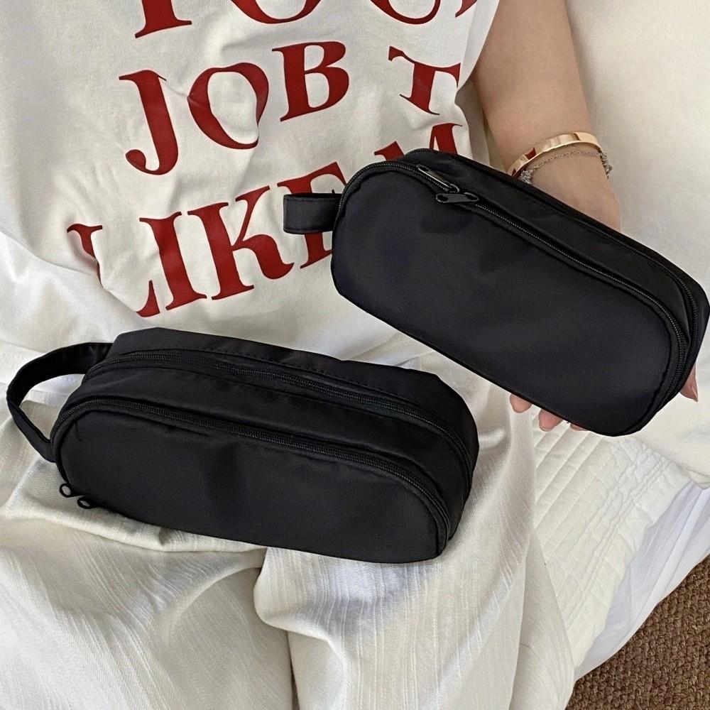 Wine Red Korean Stationery Bag Black Solid Color Pencil Pouch Multilayer Pencil Case Unisex