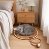 Cat Scratching Pad, Woven Cotton Rope Cat Scratcher with Bait Ball And Cute Ear Design, Indoor Cat Scratcher Mat for Furniture