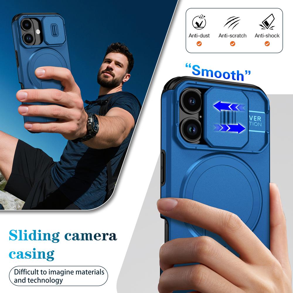 KEYSION Shockproof Armor Magnetic Case for iPhone 17 16 Plus Slide Camera Protect Kickstand Wireless Charging Phone Back Cover