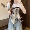 Irregular Fake Two-piece Printed Short-sleeved T-shirt for Women in Summer Plus Size Slimming Design Sexy Street Shirt Top