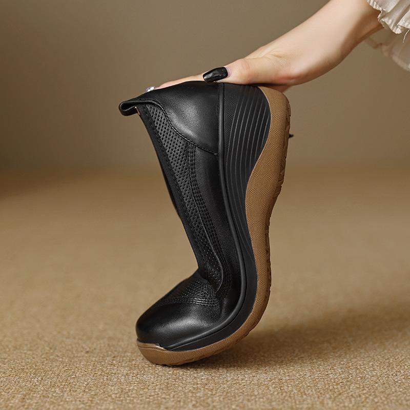 Retro Light Luxury Thick-soled Lazy Muffin Shoes Women's Genuine Leather Round Head Pedal Single Shoes 2025 Autumn Casual High-heeled Leather Shoes