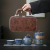 1Set-Travel Tea Set Portable Kung Fu Tea Set Ceramic Teapot Tea Canister Tea Cup Outdoor Quick Cup Tea Canister Leather Bag