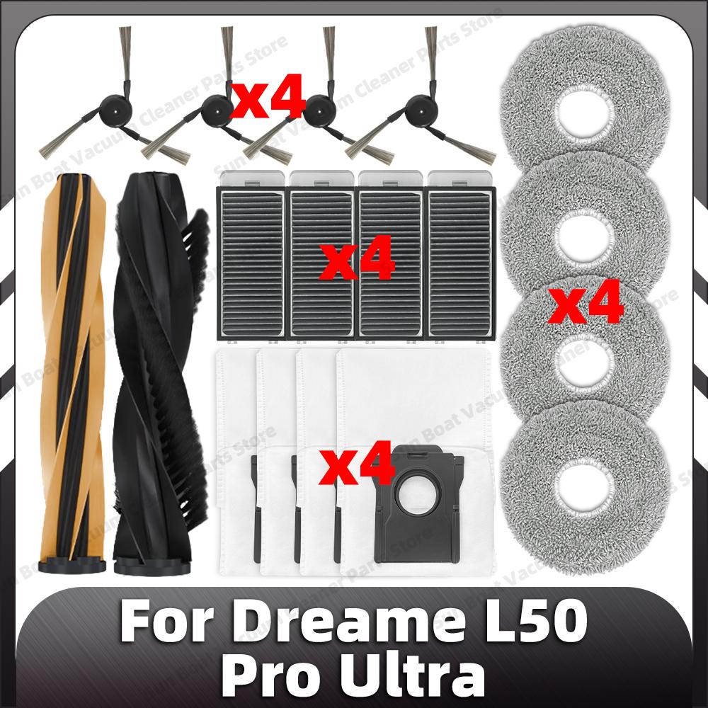 Compatible for Dreame L50 Pro Ultra Replacement Main Side Brush HEPA Filter Mop Pads Dust Bag Spare Parts Accessories