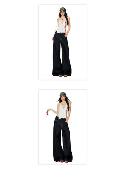 Spring 2026 Women's American Fashion Wide-Leg Jeans - Mid-Waist, Drapey, Slimming, Comfortable, Trendy, Floor-Length.