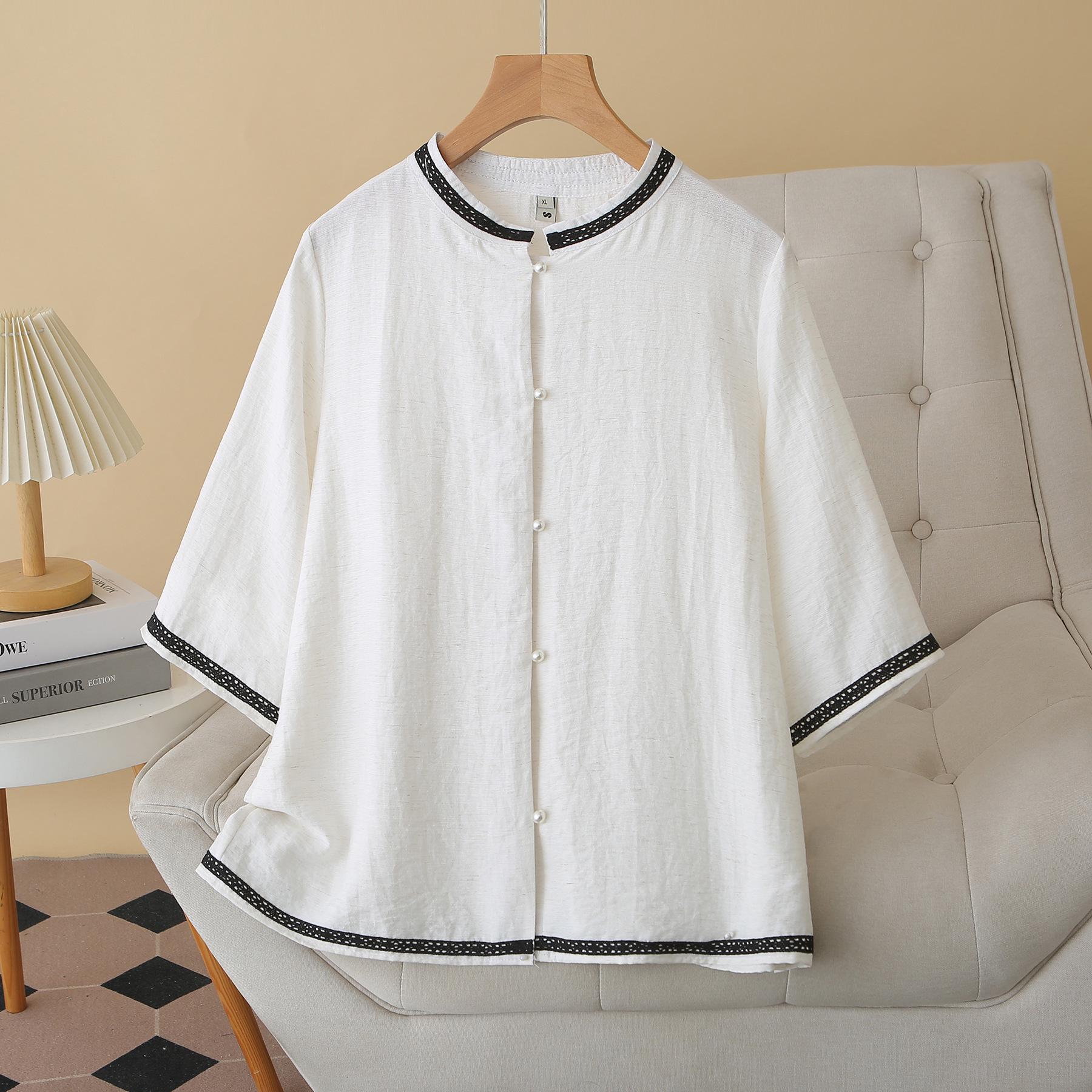 

Spring/Summer 2026 Plus Size Artistic Cotton Linen Cardigan - Women s Seven-Sleeve Temperament Top (Style 8337) XL