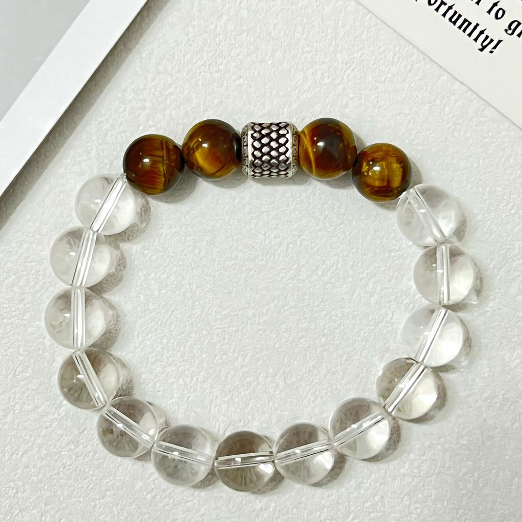 Crystal Beaded Bracelet for Women Natural Tiger Eye Stone 10mm Round Beads Bangle DIY Beading Jewelry Gifts