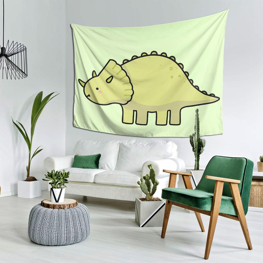Little Dino Triceratops Dinosaur Illustration Tapestry Decoration Art Aesthetic Tapestries Bedroom Home Wall Cloth Wall Hanging
