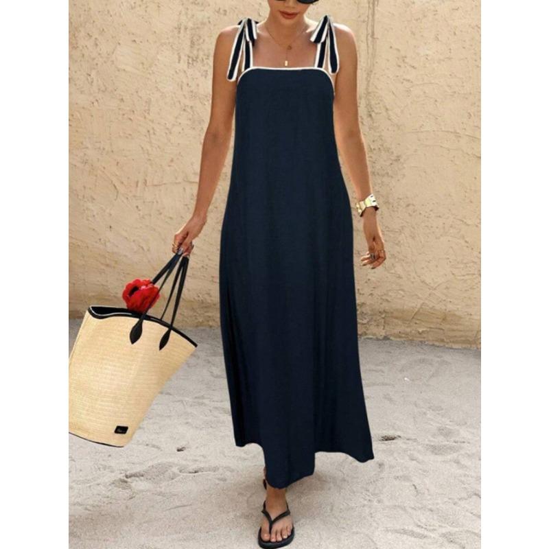 VEZFAA Women's Fashion Summer Spring Sleeveless Suspenders Loose Waistlinet Casual Dresses