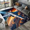 Cartoon 3D Space Spitfire Aircraft  Air Force Jet Fighter Carpet Rug for Living Room Bedroom Sofa Decoration,Non-slip Floor Mat