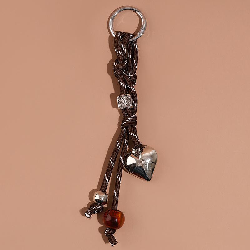 Braided Rope Keychain Silver Heart Bag Pendant Keyring  Simple All-Matching Bag Decoration Accessories
