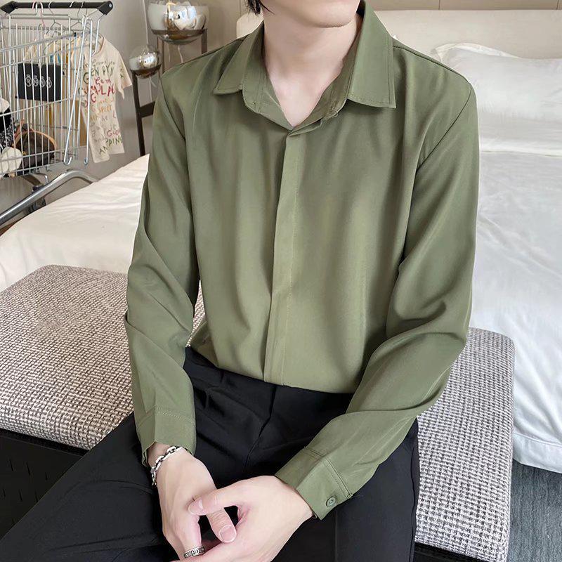 2022 Spring Men's Fashion Casual Long Sleeve Solid Color Shirt - Light Mature Style