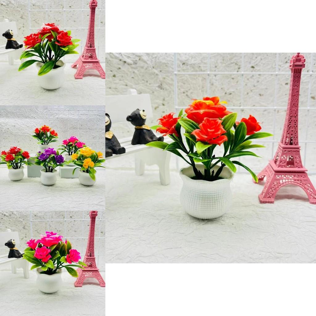 Rose Faux Flower Pot With Injection Molded Plastic For Living Room And Desk Decoration