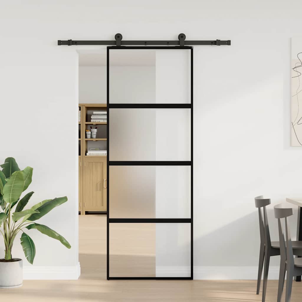 Sliding Door with Fittings 76 x 205 cm Tempered Glass & Aluminum