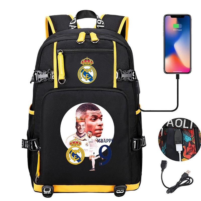 Camouflage Backpack Student Bookbag Multifunctional USB Charging Football Star Print Travel Daypack Lightweight Casual Men's Backpack