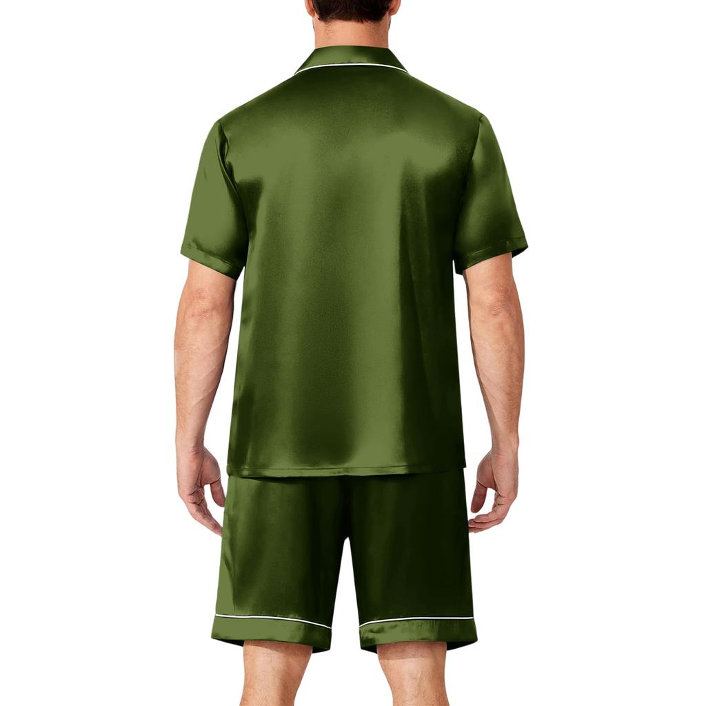 Men's Short Sleeve Pajama Set Button Down Shirt with Curved Hem and Matching Shorts Soft Lightweight Lounge Sleepwear S-XXXXL