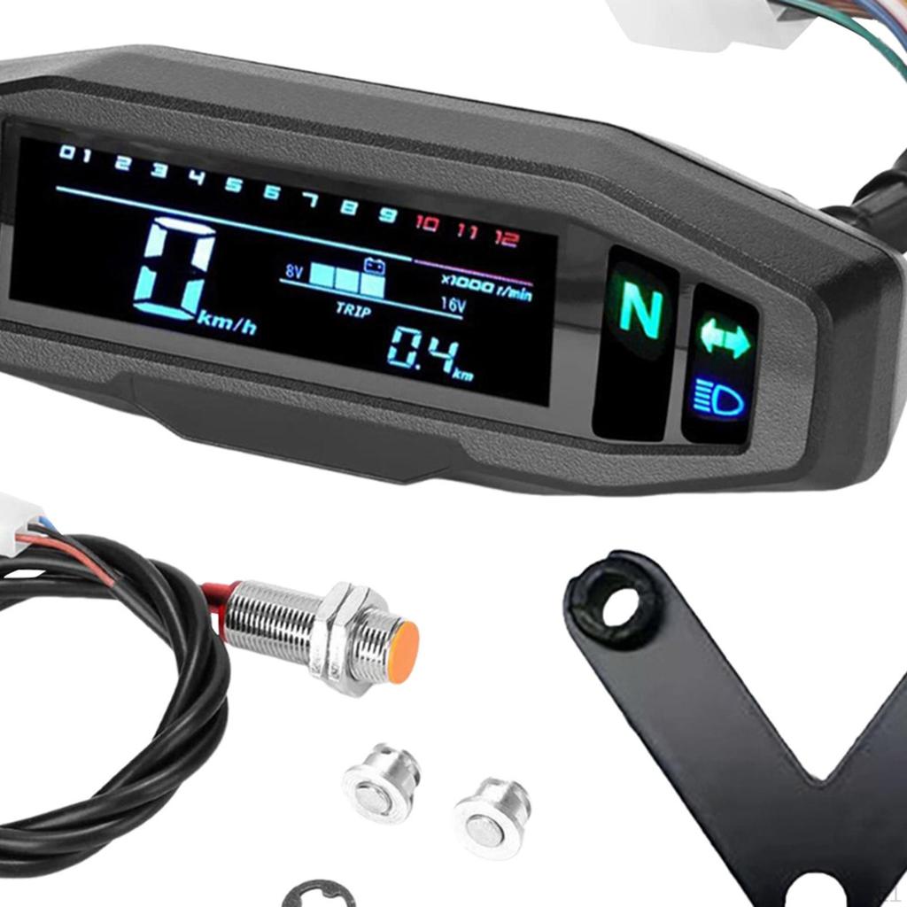 Motorcycle Digital LED Tachometer with Indicator Light RPM LCD Speedometer Dashboard for Replacement